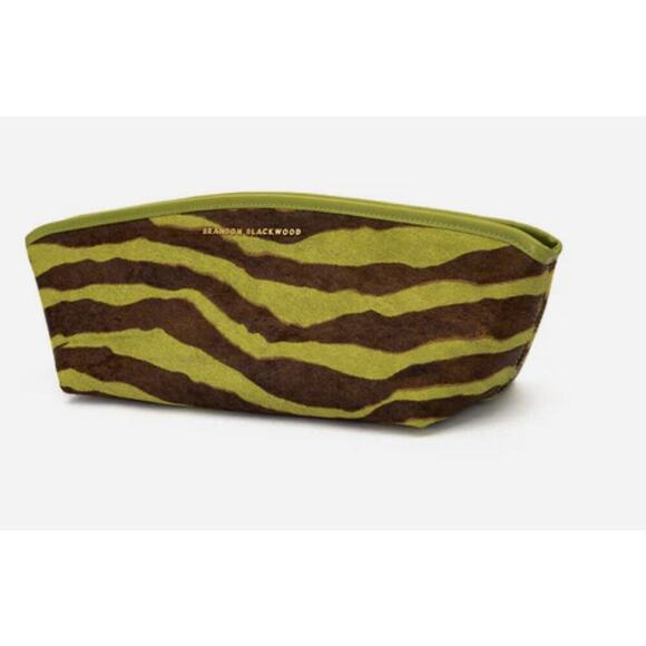 Brandon Blackwood Victoria Clutch in Green Zebra Ponyhair with Brass Hardware - Picture 2 of 14